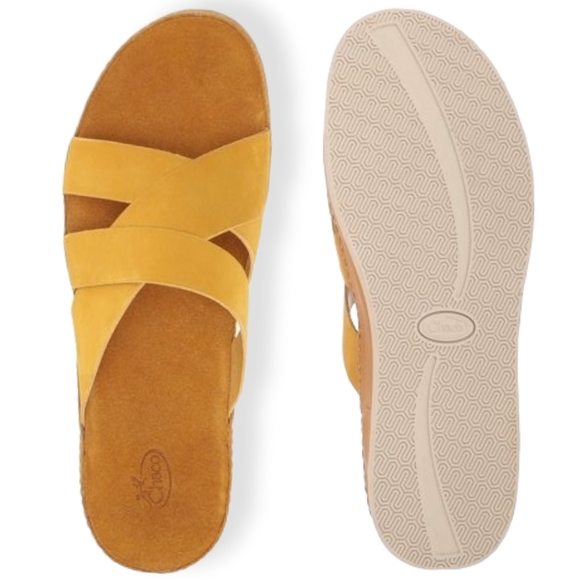 CHACO Leather Wayfarer Slide’s Womens Yellow Slip-on Sandal - Picture 13 of 16